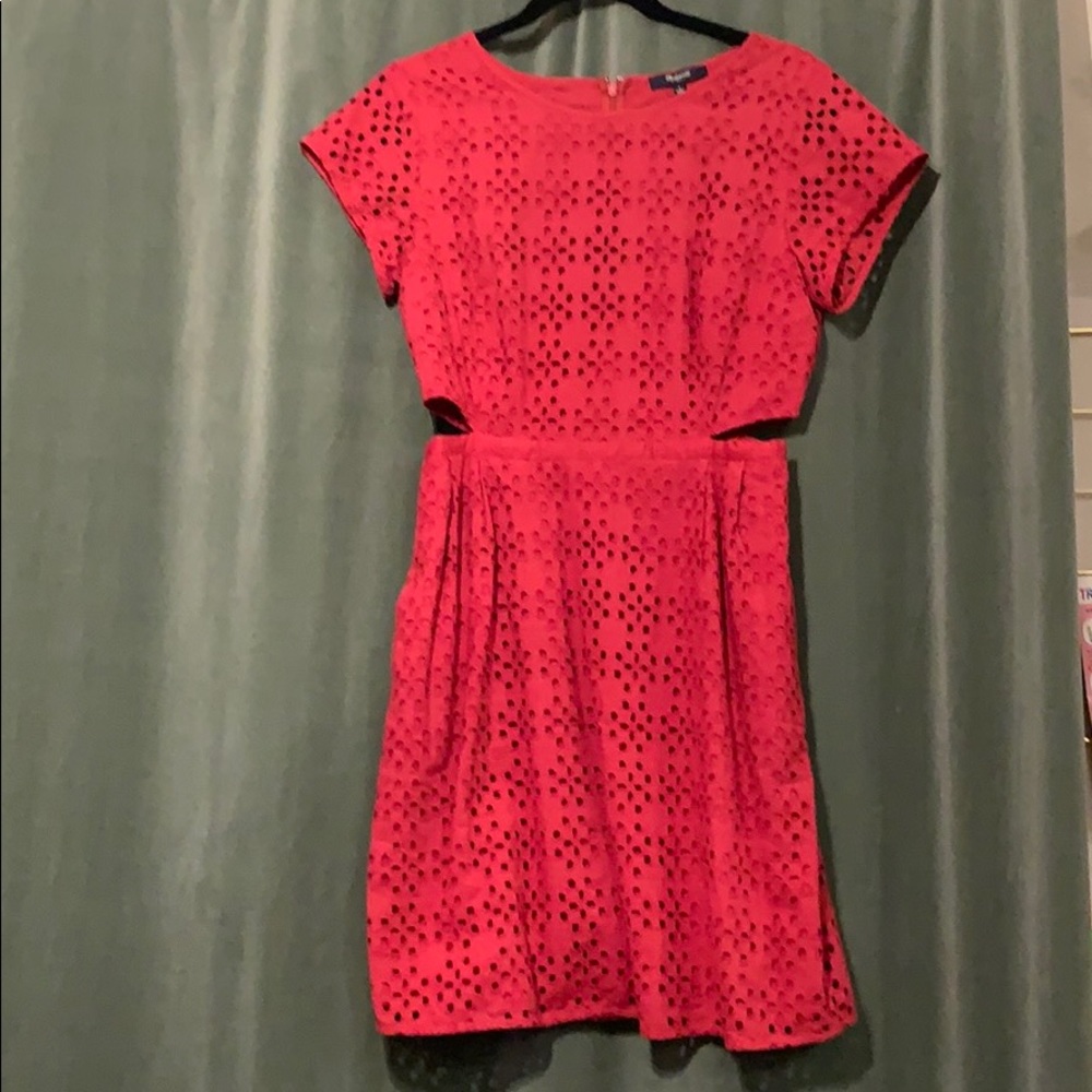 Madewell red eyelet dress with side cutouts 4